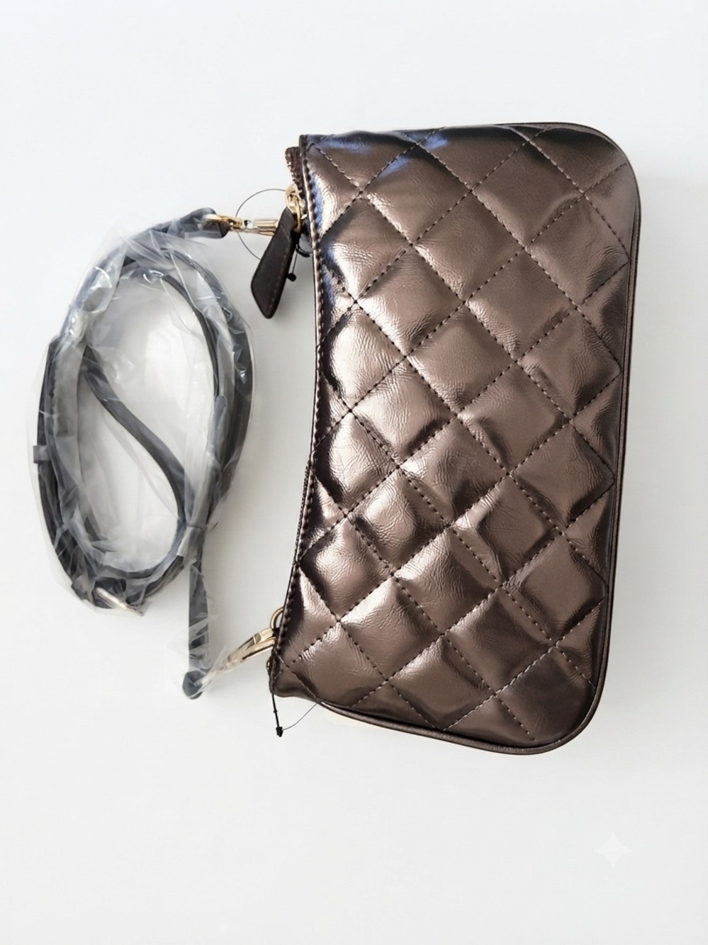 Guess Quilted Metallic Bronze Crossbody Bag - Picture 2 of 3